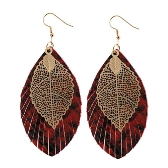 Adorable burgundy vegan leather earrings - Picture 1 of 1